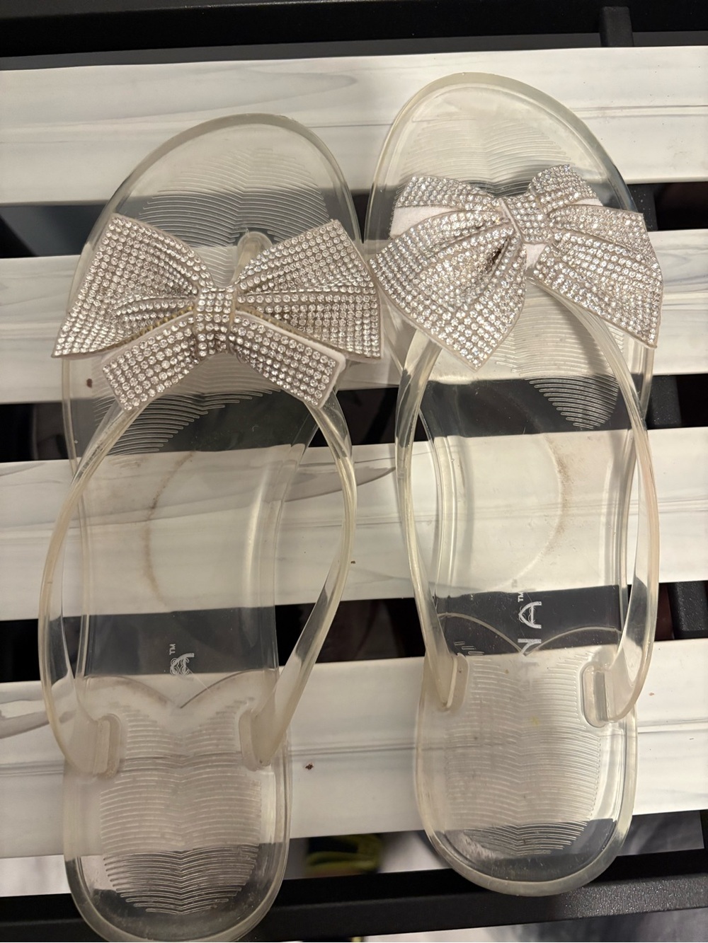 Liliana Clear Jelly Bow Slide Sandals with Rhinestones
